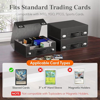 Lifewit Trading Card Storage Box with Handle, Holds Up to 1800 Sleeved Cards with 12 Adujstable Dividers & 4 Stoppers, Aluminum Closure PU Leather Case for MTG, PTCG, YGO, Sports Cards, Black& Gray