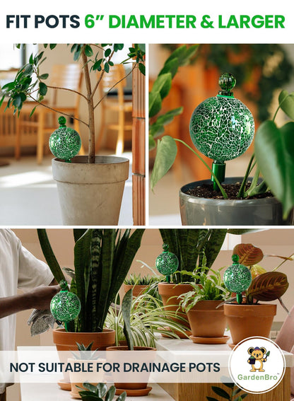 16 Oz Plant Watering Globes for Indoor Plants with Metal Self Watering Planter Insert - Premium XL Glass Hand-Blown Globe - Automatic Plant Waterer Indoor, Gift Idea for Gardeners [1 Globe, Mosaic]