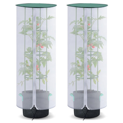 2 Pack 47" Tall Netting for Tomato Cages, Sun Shade Top with Zipper & Drawstring, Pop-Up Mesh Plant Cover (Cage Not Included)