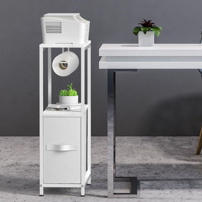 NOVIMANGO Slim Toilet Paper Storage Cabinet White, Toilet Paper Holder with Storage Bathroom Cabinet for Small Spaces Freestanding Tissue Stand with Drawer