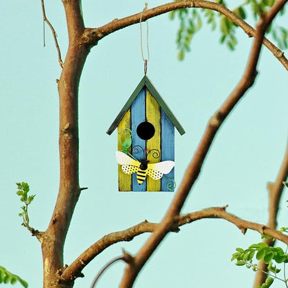 Wood Bird Houses for Outside, Hanging Bluebird House Nest Box Garden Patio Outdoor Decorative Bird Houses Vintage Rustic Wooden Birdhouse Bird Box Home for Finch Wren Chickadee Cardinals(Bee)