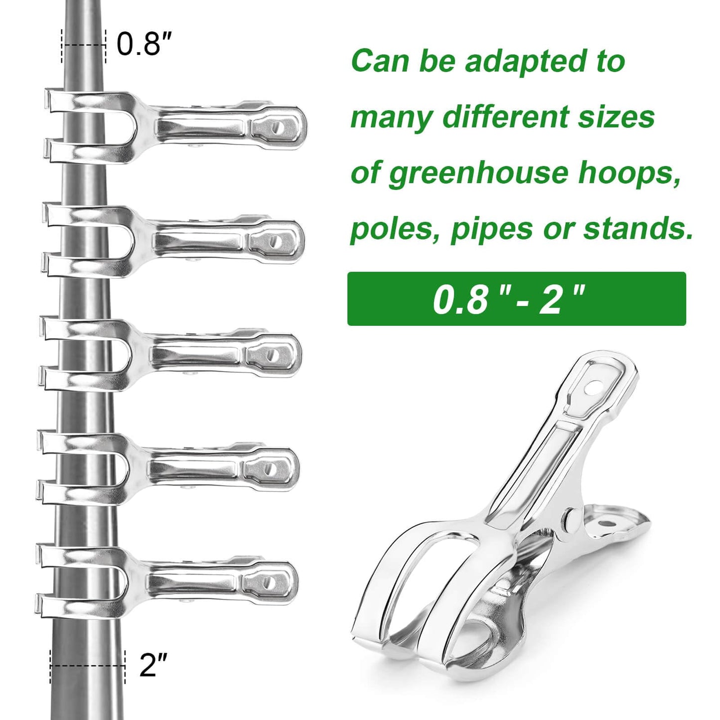 Samhopo Upgrade Large Garden Clips, Stainless Steel Greenhouse Clamps for 3/4'', 1'', 2'' Pipes, Strong Grip Garden Clamps for Greenhouse Hoop, Heavy Duty Row Cover Clips for Netting, 24PCS