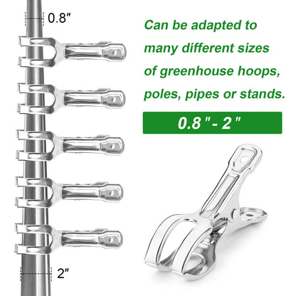 Samhopo Upgrade Large Garden Clips, Stainless Steel Greenhouse Clamps for 3/4'', 1'', 2'' Pipes, Strong Grip Garden Clamps for Greenhouse Hoop, Heavy Duty Row Cover Clips for Netting, 24PCS