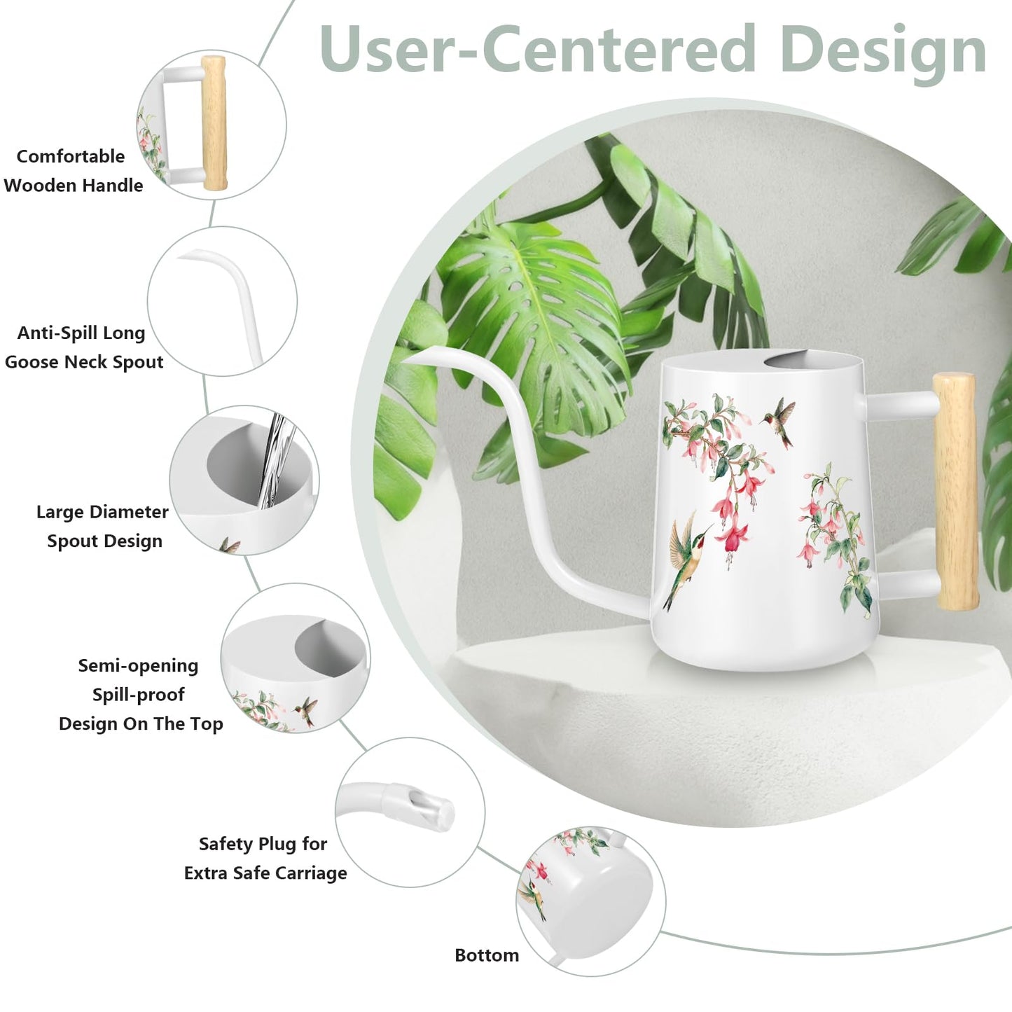 Watering Can Indoor Plants, 35oz Small Stainless Steel Metal Watering Can Modern Decorative Watering Pot with Long Spout for Indoor House Plant Bonsai Garden Flowers (White 1)