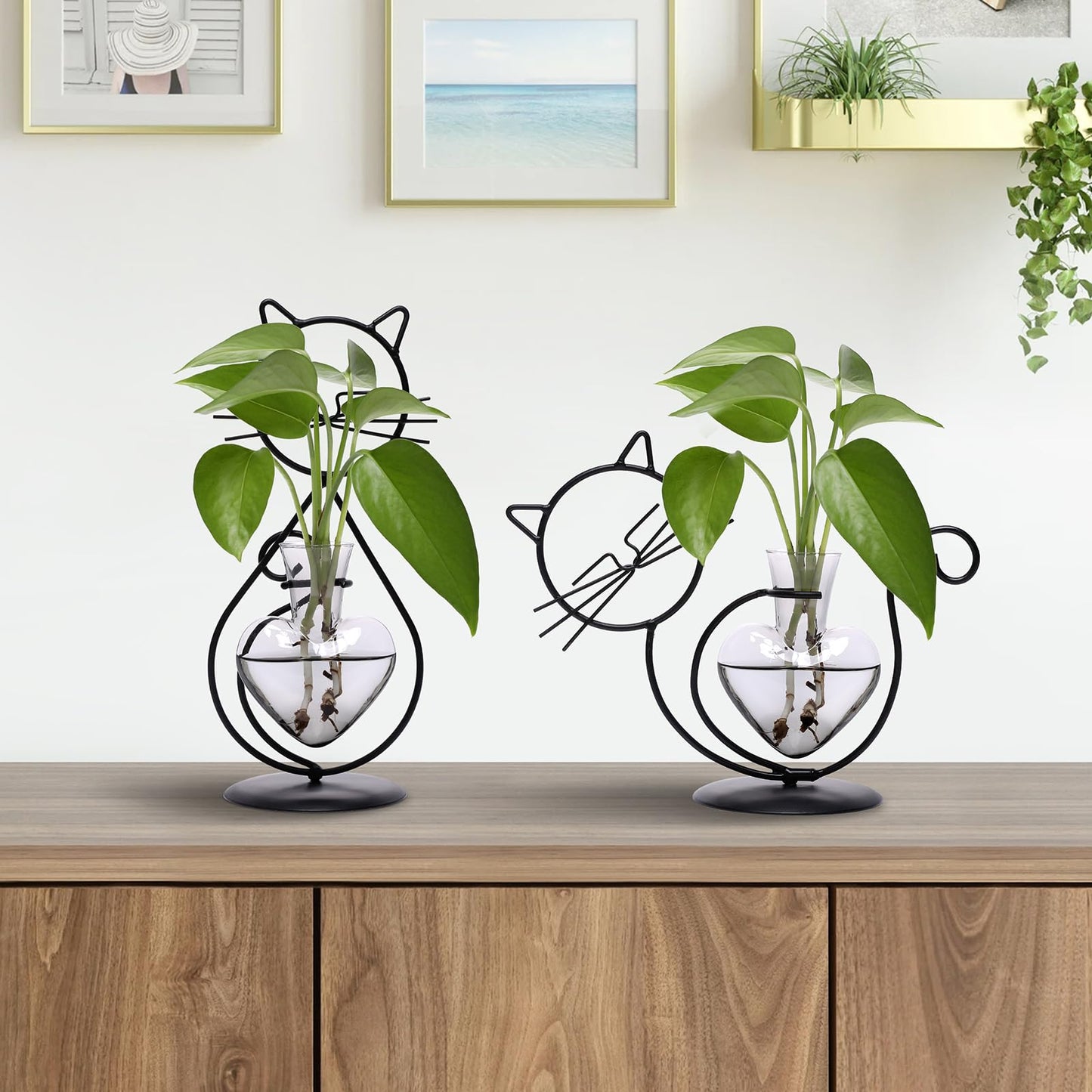 Plant Terrarium Plants Propagation Station Cat Lover Gifts for Women Home Office Decor Cat Desk Accessories