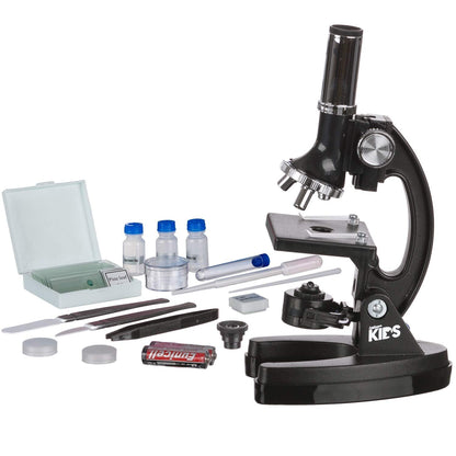 AmScope-KIDS M30-ABS-KT1 Beginner Microscope Kit, LED and Mirror Illumination, 120x - 1200x Six Magnifications, Metal Frame and Base, Includes 48-Piece Accessory Set and Case,Black