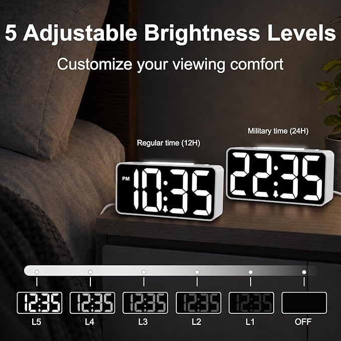 DreamSky Small Digital Alarm Clock with Night Light for Kids Bedroom | RGB Desk Clock with Large Numbers for Teens Boys, Brightness Dimmer, Adjustable Alarm Volume, USB Port, USB-C Adapter Powered