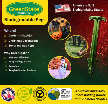 Pack of 50 - GreenStake 4-Inch Biodegradable Garden Stakes, Superior Holding Power - Eco-Friendly Garden Support Pegs & Fabric Pins for Membrane, Netting, Turf, Landscaping and Gardening