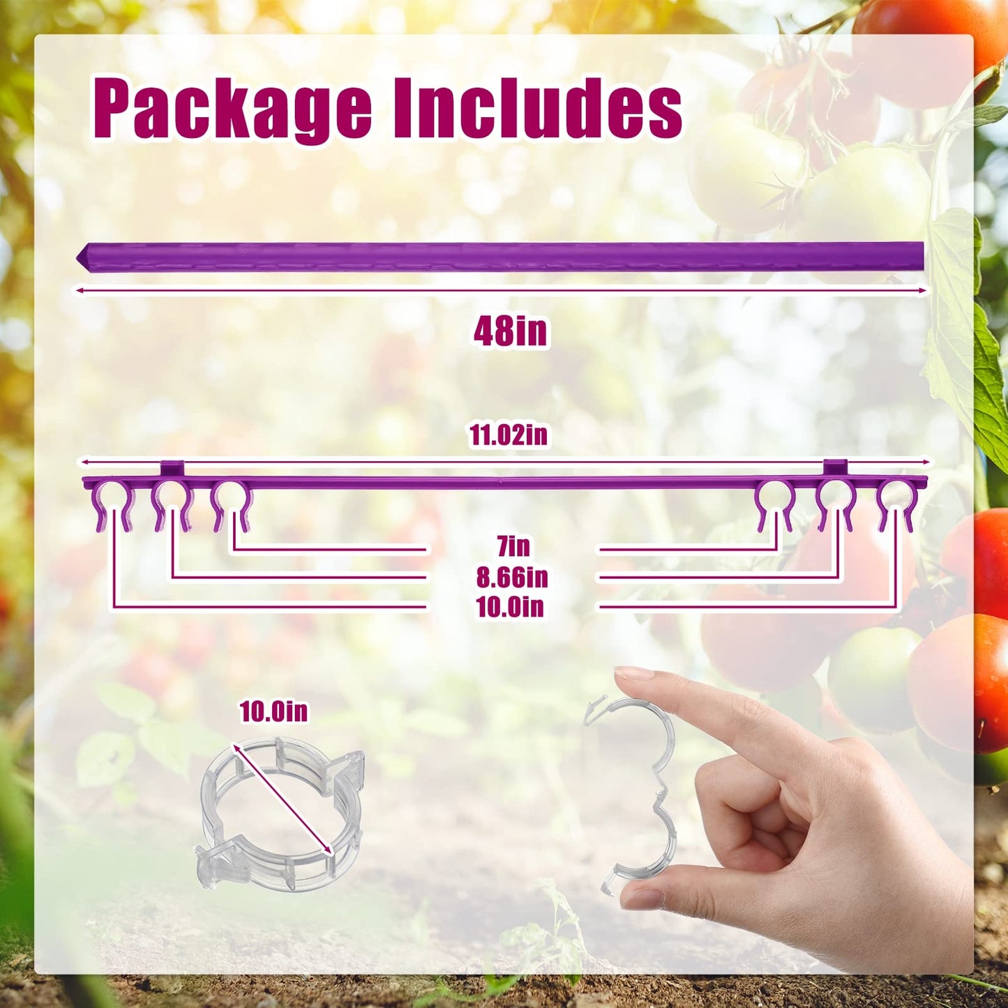 10 Packs Tomato Cages for Garden Support Up to 48" Tomato Plant Stakes Support with Adjustable Snap Arms Clips Plastic Coated Alloy for Outdoor Beans Potted Climbing Plant Supplies(Purple)