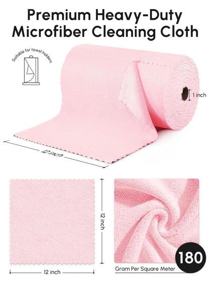 SOOWASH Microfiber Cleaning Cloths Roll, 75 Pack Tear Away Microfiber Towels Roll, 12" x 12" Lint Free Rags, Reusable Cleaning Cloths, Washable, Scratch Free,Ultra Absorbent Dish Rags(Pink)