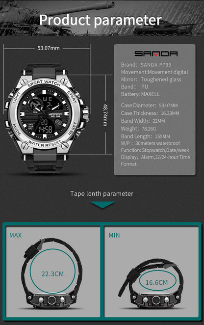 KXAITO Men's Watches Sports Outdoor Waterproof Military Watch Date Multi Function Tactics LED Alarm Stopwatch (26_Black)