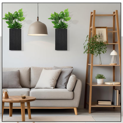 Vesici Wood Wall Planter Vase with Artificial Plants Indoor Plants Holder Pocket Farmhouse Wooden Wall Flower Vase Hanging Plant Decor for Bedroom Kitchen Office Home(2 Pcs,Green Plants)