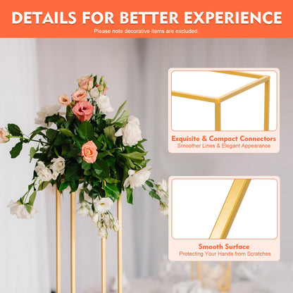 Kangten 10pcs Wedding Flower Stand Column - Geometric Metal Gold Centerpieces Vase for Tables - Rectangular Flower Display Rack for Valentine's Day Wedding Party Table Decoration Supply