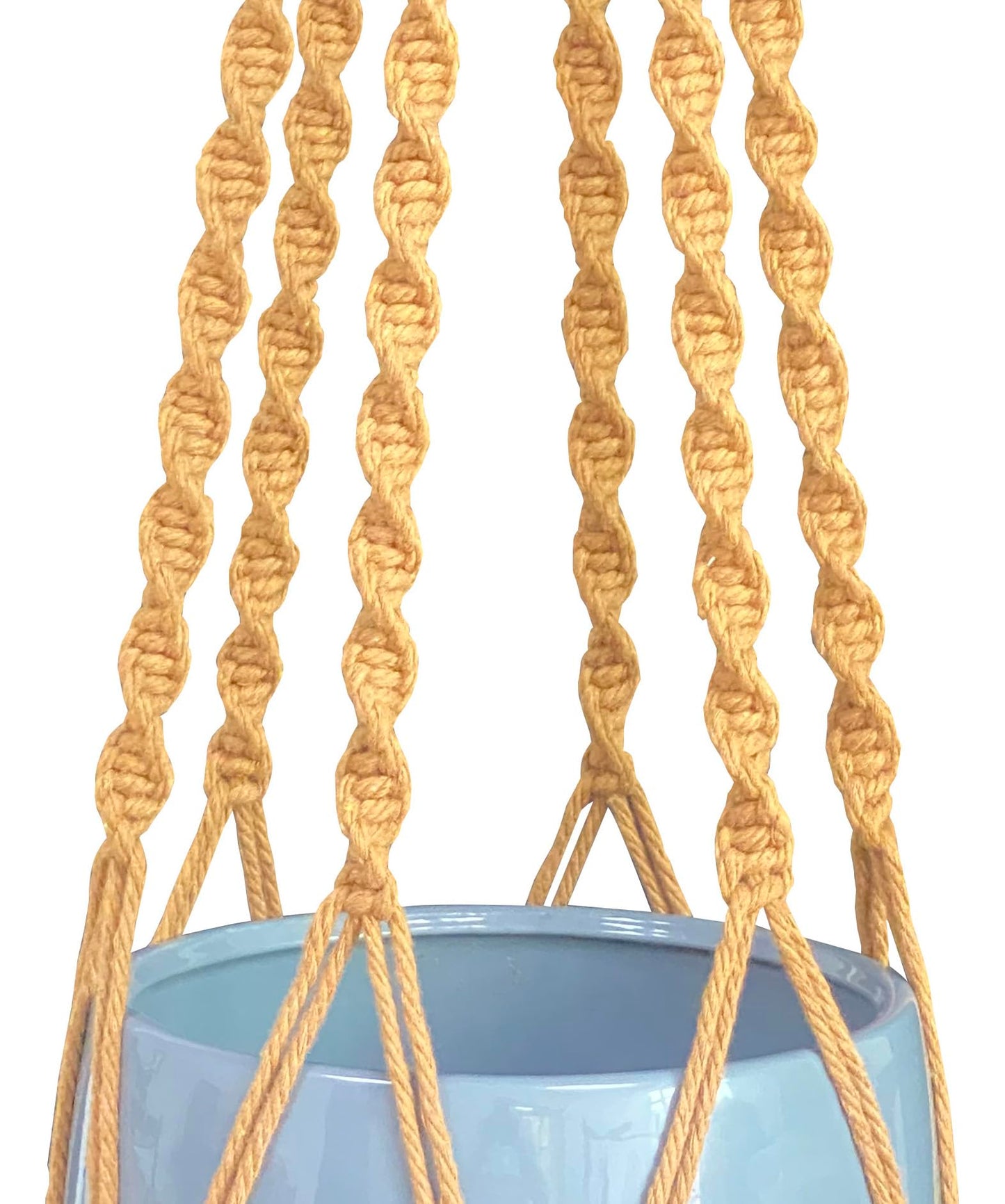 6 Legs Macrame Natural Brown Cotton Plant Hanger & Holder and Metal Ring, 51-inches Length (Without The White Pot and Plant) (Brown)