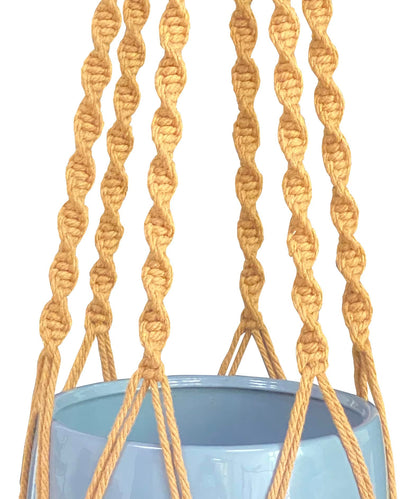 6 Legs Macrame Natural Brown Cotton Plant Hanger & Holder and Metal Ring, 51-inches Length (Without The White Pot and Plant) (Brown)