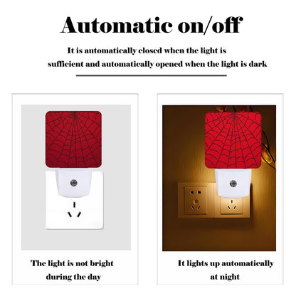 FSHVQKD Red Spider Web Night Light,Plug Into Wall Decor for Stairway,Hallway,Kitchen,Dusk to Dawn Sensor Nightlights for Boys/Girls/Women/Men Room Gifts