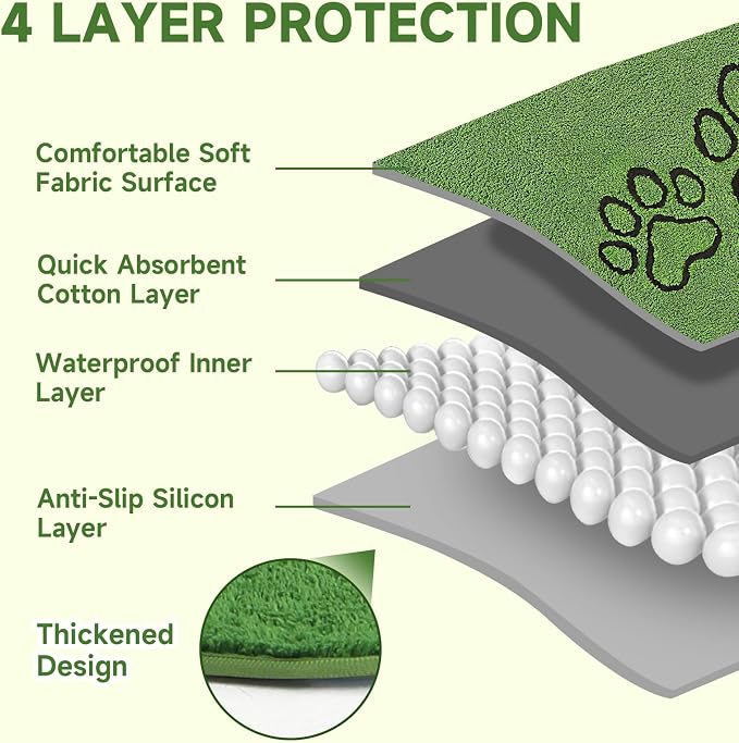 Homimp Washable Pee Pads for Dogs, 2 Pack Super Absorbent Reusable Puppy Pads,Green Long Wool Fake Grass for Potty Training, Upgrade Non-Slip and Leak-Proof,Floor,Couch,Bed and Crate,Green 45"×48"