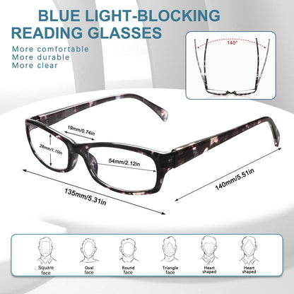 VIDEBLA 5 Pack Computer Reading Glasses Men and Women Anti Eyestrain Blue Light Blocking Glasses for Reading (5 Mix-2, 2.50)