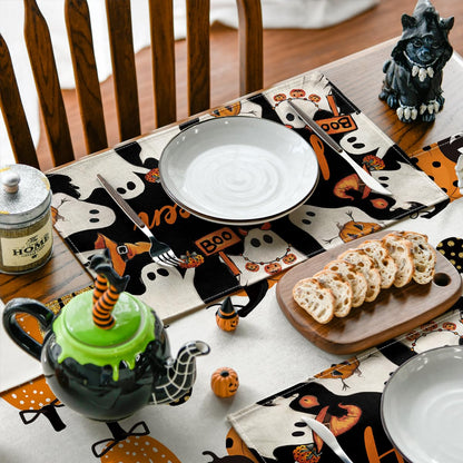 Artoid Mode Ghost Boo Halloween Placemats Set of 6, 12x18 Inch Seasonal Table Mats for Party Kitchen Dining Decoration