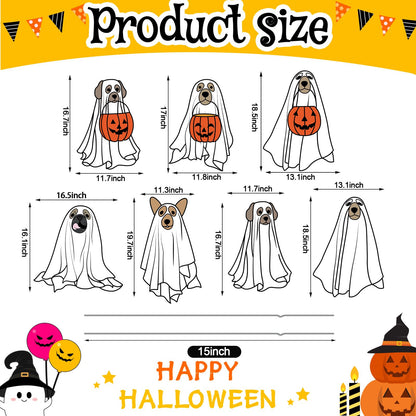 Nuanchu 7 Pcs Halloween Yard Outdoor Decorations Ghost Dog Yard Signs Corrugated Plastic Ghost Dog Pumpkin Lawn Sign with Stakes Waterproof Halloween Garden Stakes for Outside Scary Spooky Decor