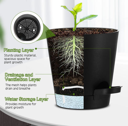 Baderke 6 Sets Wall Planters for Indoor Plants Hanging Wall Planter with Metal Holder Geometric Self Watering Wall Pots Mounted Succulent Pots, 5" Black Plant Container