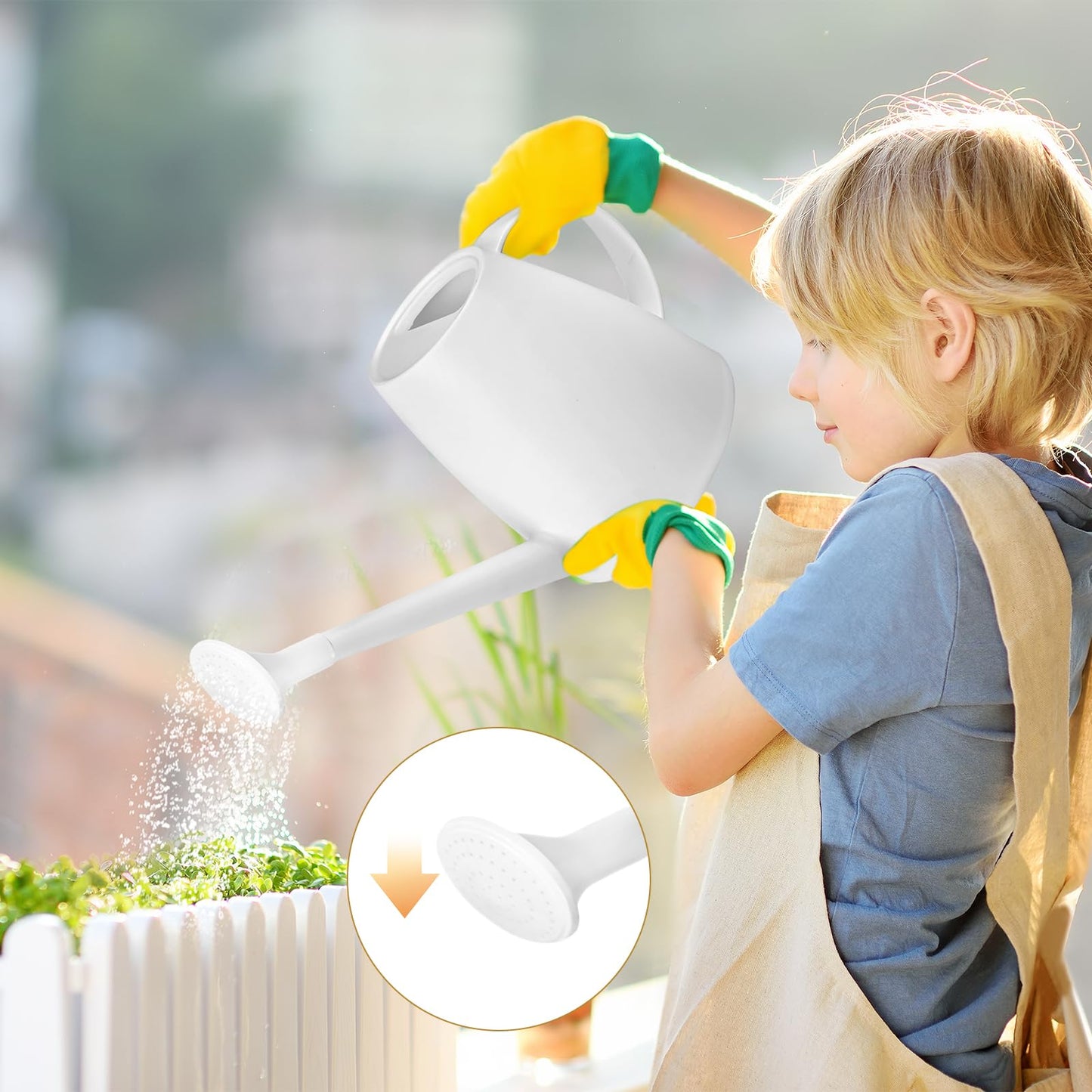 TTAOE GN Watering Can - for Indoor and Outdoor House Plant Garden - with Long Spout - 1/2 Gallon - White