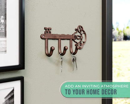 Comfify Rust Brown Cast Iron Skeleton Key Wall Hook – 3 Hooks, 7.67" L