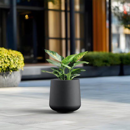 Kante Round Concrete Planter, 13-Inch Dia Barrel-Style Garden Pots with Drainage Hole for Home, Patio and Garden, Flower and Tree Planter (10.2" Opening), Black