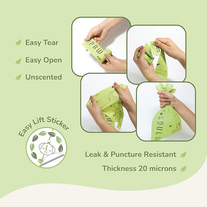 Certified Home Compostable Dog Poop Bags 180 Count | BPI & California Prop 65 Compliant | Extra Thick 20 Micron | Leak-Resistant Unscented