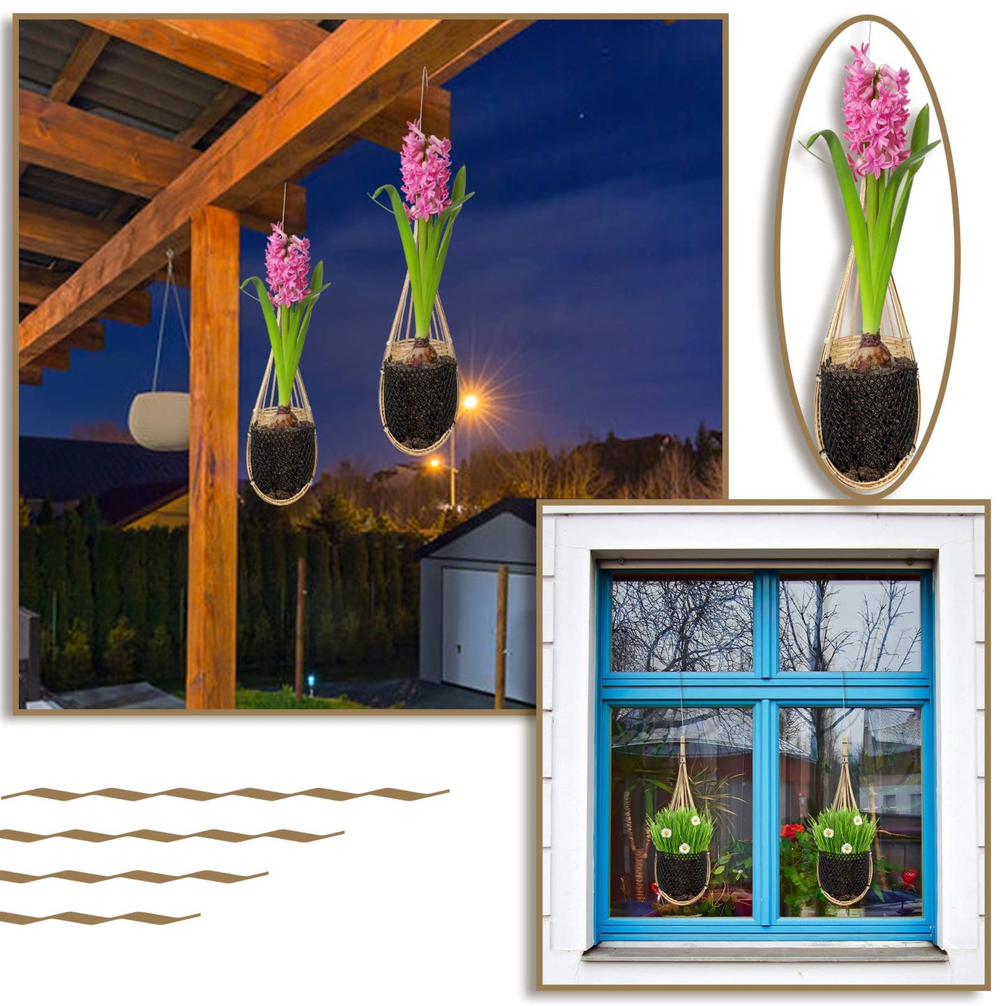 Yookeer 2 Pack Hanging Orchid Planter 4 Inch Thai Bamboo Hanging Orchid Basket with Metal Hook Decorative Bird Nest Style Plant Hangers for Trellis & Gazebo Indoor Outdoor Patio Garden Flower Planter