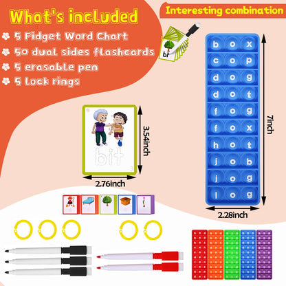 CVC Word Games, Sensory Toy to Learn and Spell, Phonics Games Flash Cards for Preschool Kindergarten Classroom Supplies, Multisensory Reading and Phonics Flash Cards for Kids 3+ Years