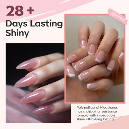 modelones Poly Gel Nail Kit 6 Colors with 8 W Nail Lamp Extension Gel Kit Jelly Milky White Pink Nude Complete Tools Beginner Thickening Solutions DIY at Home for Women