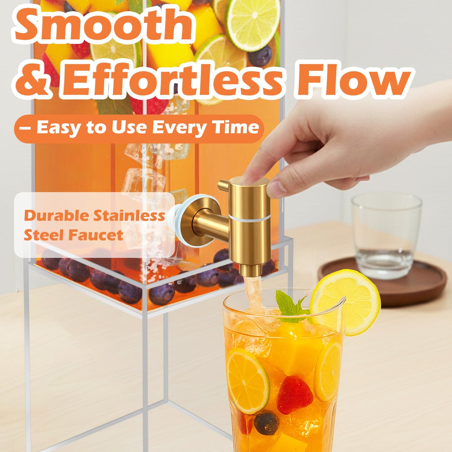 2 Gallon Drink Dispenser for Parties, Beverage Dispenser with Airtight Valve, Large Water Drink Dispenser, Water Dispenser with Acrylic Stand, Lemonade Dispenser for Water, Juice,Cocktails,Ice Tea
