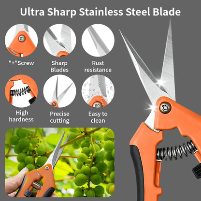 4 Pack Garden Pruning Shears, Stainless Steel Shears, Gardening Shears Scissors Pruning Shears for Gardening Tools (2pcs Green+2pcs Orange)