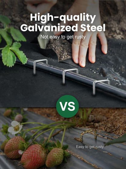 GROWNEER 100 Pack Landscape Staples 6 Inch 11 Gauge Heavy Duty Hot-Dip Galvanized Steel Garden Stakes U-Shaped Weed Barrier Spikes Metal Ground Pins for Lawn and Yard Landscaping