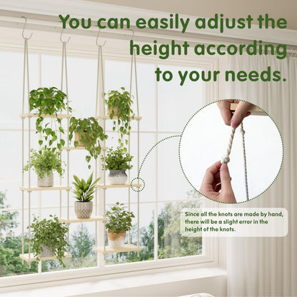 Vihawke Window Plant Shelves, 8 Tier Window Sill Shelf for Plants, Macrame Hanging Plant Stand Indoor, Plant Hanger Floating Shelves, Window Plants Holder Boho Decor Living Room Bedroom Wall Decor