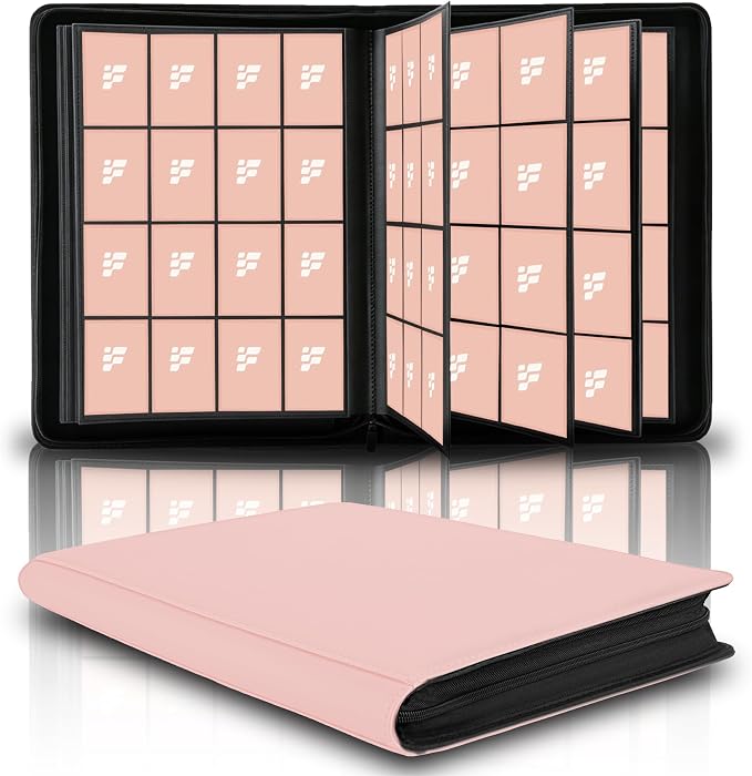 1000+ Pockets Trading Card Binder, 16 Pockets Trading Card Binder Ringless Side Loading Trading Card Album Folder for TCG,MTG,Sports Cards(Pink-1)