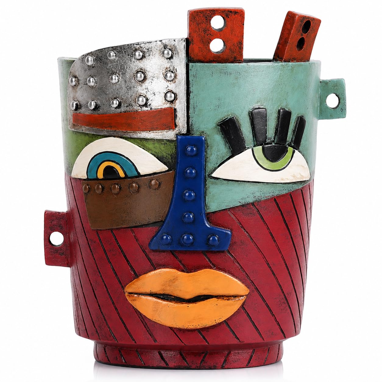 XMGZQ Abstract Cubism Face Planter,Pop Art Sculpture & Vase Decor,Unique Picasso Style Flower Pot,for 4-6 Inch Succulents & Houseplants,Drainage Hole Included,Statement Gift (Industrial)