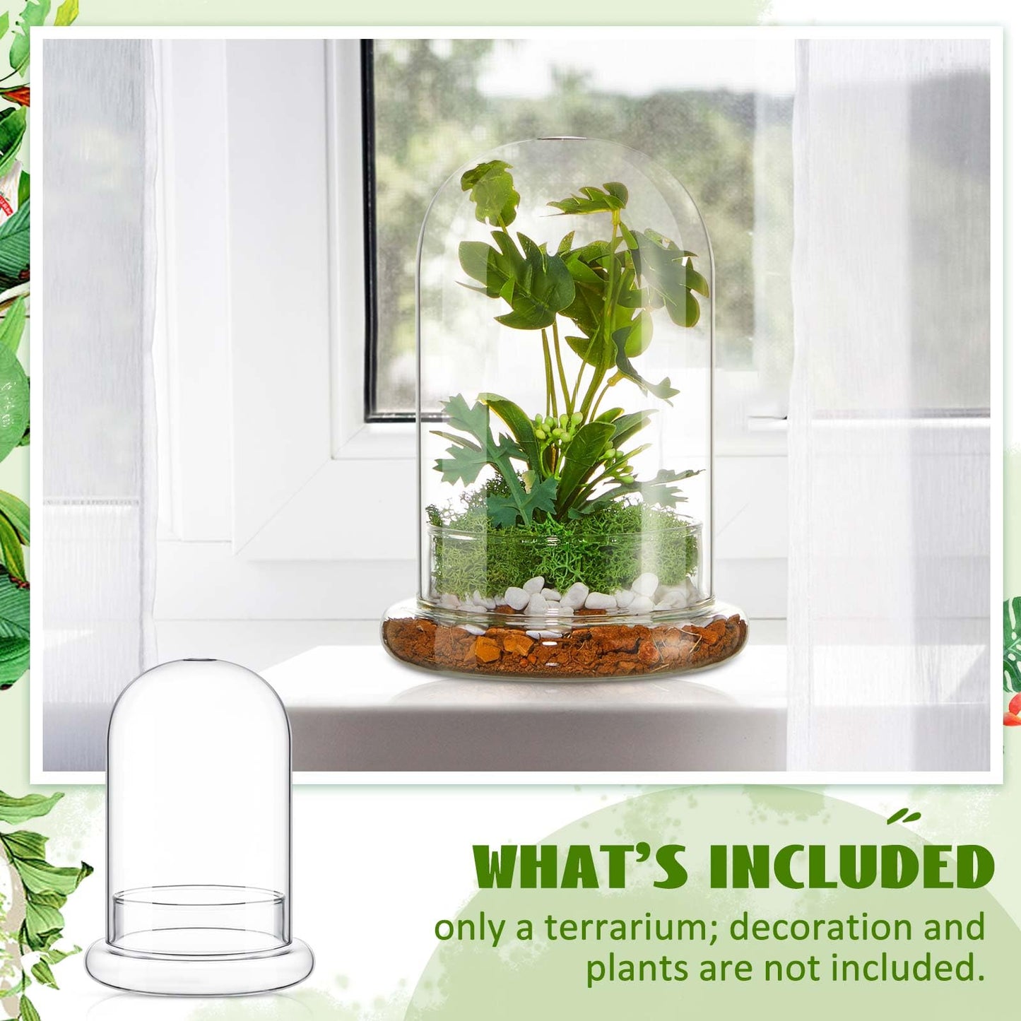 Perthlin 2 Pcs 5.9 x 7.9 Inch Glass Terrarium Clear Terrarium Planter Container Glass Dome Cloche with Airhole and Base for Plant Flower Home Tabletop Display Centerpiece, Plants Not Included