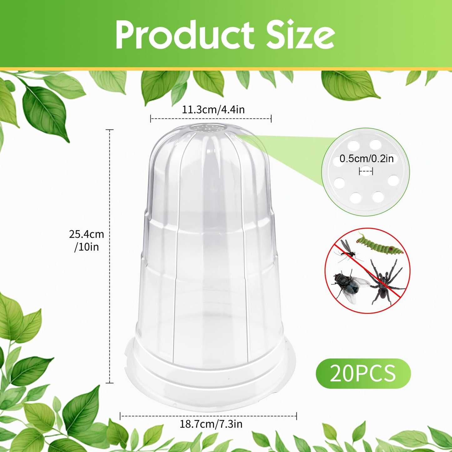 SEOIMU 20 Pcs Upgraded Transparent Garden Cloches for Plants, Reusable Plant Covers, Plant Protectors from Animals for Garden Plants, Plant Covers Freeze Protection, Compatible with Slug Collar