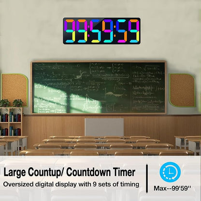 17.2" Large Digital Timer Wall Clock with Remote Control, Count Down Up Digital Timer, Auto DST LED Big Digital Clock for Bedroom Kitchen Living Room Office Gym Home Decor, RGB