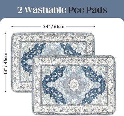 Washable Pee Pads for Dogs, 2 Pack Reusable Puppy Training Pads 24"x18" Super Absorbent Waterproof Dog Training Pads, Non-Slip Potty Pads, Whelping Pads Litter Mat Navy & Ecru