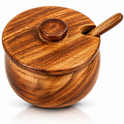 Decorative Rustic Wooden Sugar Bowl & Spoon With Lid Wide Mouth Candy Treat Jar Spice Jar Holder Condiment Nuts Serving Bowl Pot Salt Spice Herb Loose Leaf Tea Storage Container Novelty Home & Kitchen