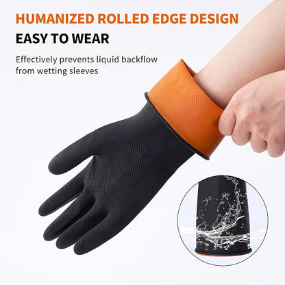 Bamllum 4 Pairs Black Rubber Dishwashing Gloves - Reusable Cleaning Gloves for Kitchen, Household, Anti-Slip, Flexible & Long-Lasting (Large)