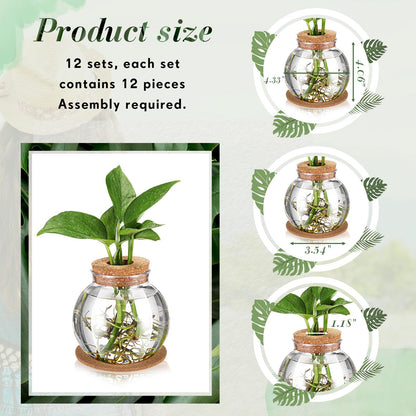 Baderke 12 Packs Propagation Vases for Plants Plastic Plant Propagation Station with Hole Lid and Cork Coasters Plant Growing in Water Hydroponic Home Office Table Decoration(Fish Bowl Style)