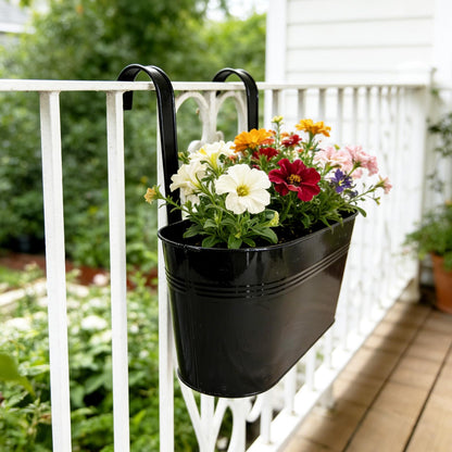 Joyfernal Set of 12 Balcony Hanging Planters, 4 Pcs 17" Metal Railing Flower Pots & 4 Pcs 12" Deck Planter & 4 Pcs 4" Fence Pot for Outdoor Patio Garden Décor, Black
