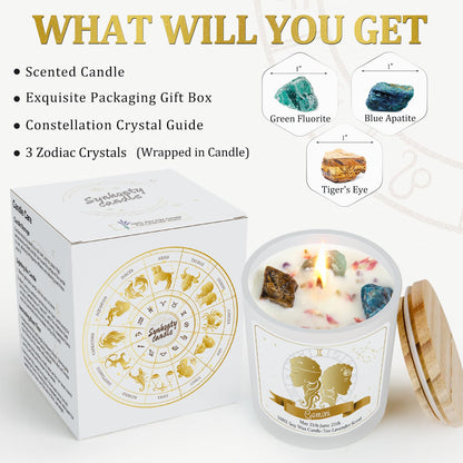 Gemini Gifts for Women,Zodiac Scented Candles with Crystals and Healing Stones,Gemini Gifts for Birthday,Graduation,Retirement,Meditation Yoga.Best Gift for Her,Mom,Sister,Teacher,Friends