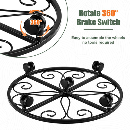KvyusFlourish 3 Packs 20” Plant Caddy with Wheels Metal Plant Stand on Wheels for Indoor and Outdoor Plants Rolling Plant Stand with Casters Heavy Duty Plant Dolly Roller Caddy, Black