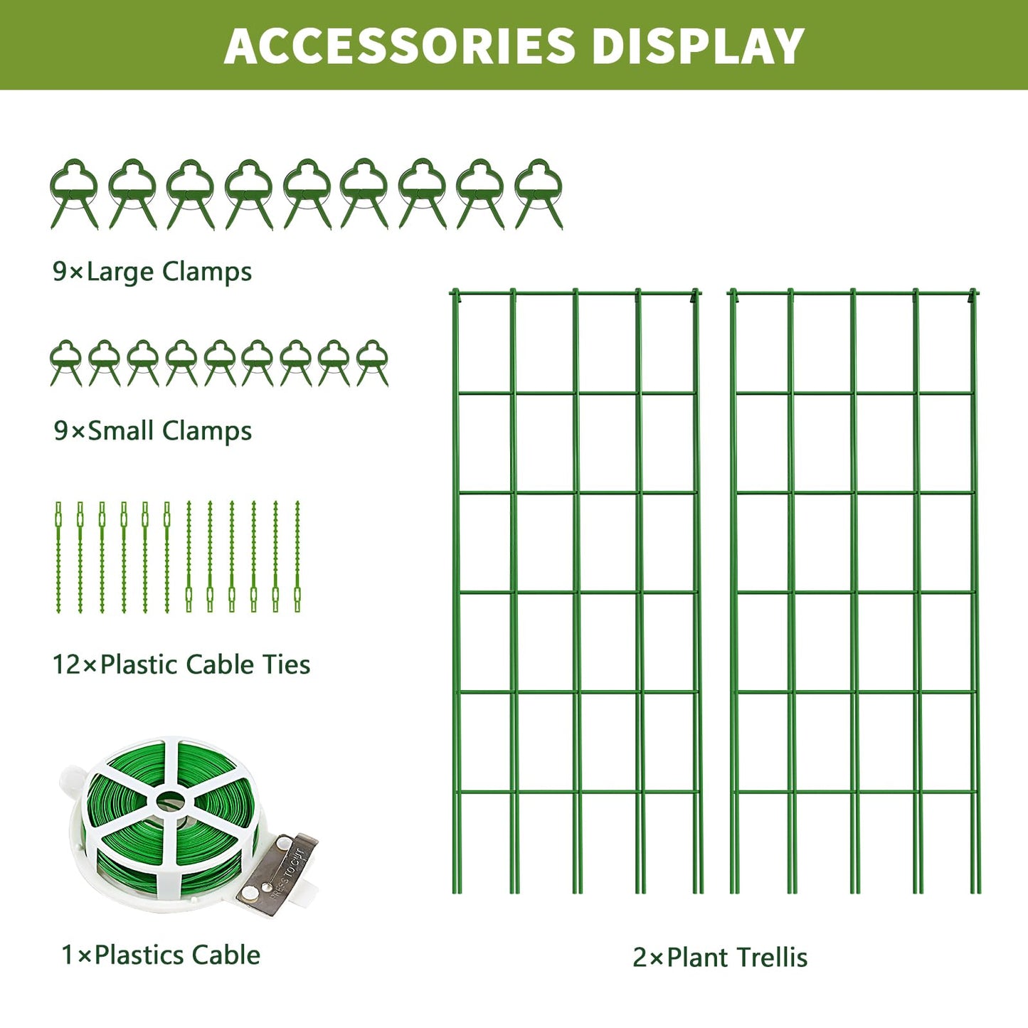 UrGROWA Cucumber Trellis 2 Pack, Foldable A-Frame Garden Trellis for Raised Bed Garden Grow Support with Plant Support Clips, Twist Ties, Plastic Ties, for Cucumber,Tomato, Climbing Plants and Flowers