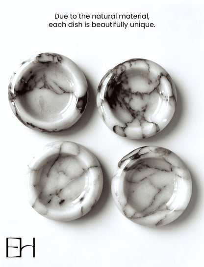 EXCHUES Marble Trinket Dish - Small Round Decorative Stone Jewelry Tray for Rings & Earring, Natural Stone Catchall Bowl for Nightstand, Bathroom & Home Decor (4")